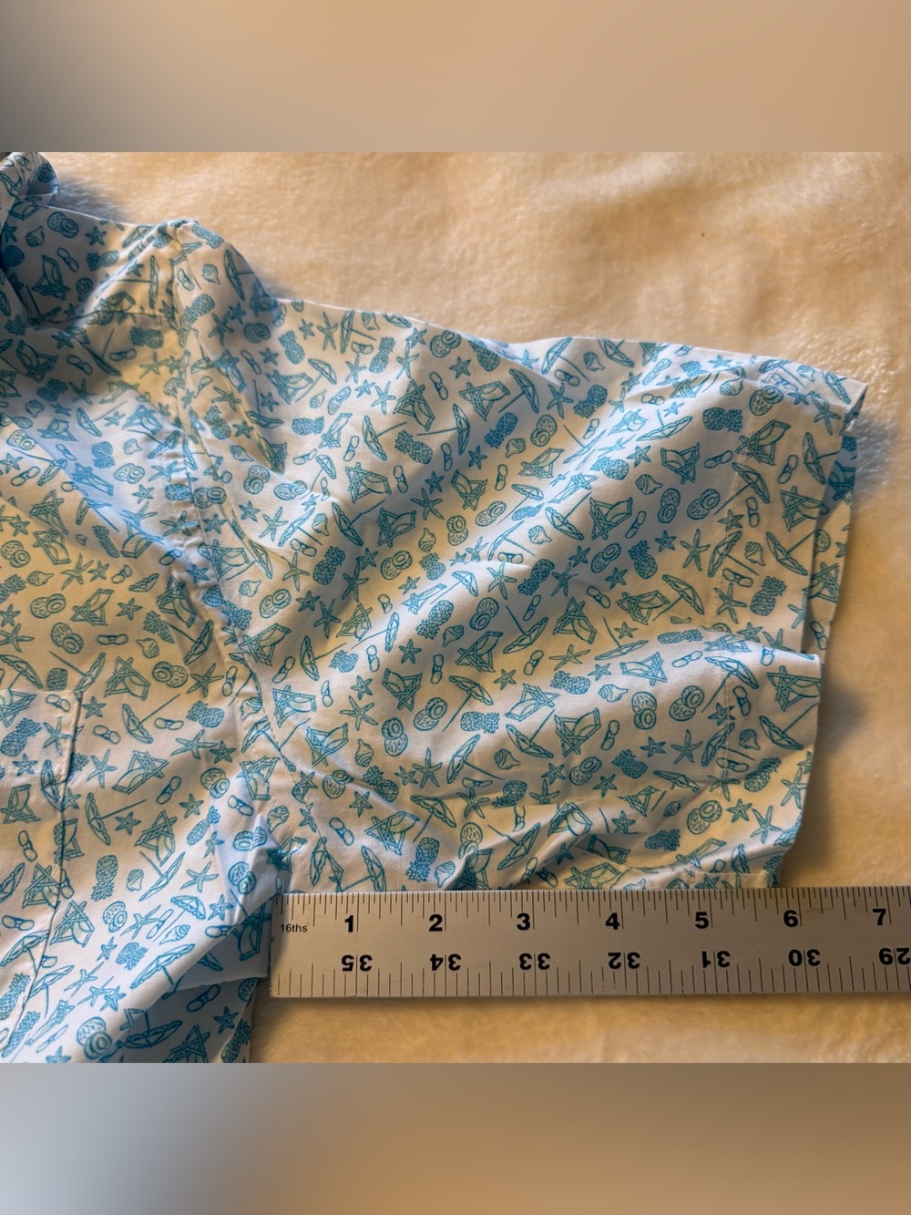 George Short-Sleeve Button-Down Shirt in White & Light Sea Blue Print Large - Picture 7 of 7